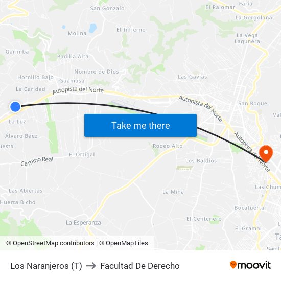 Los Naranjeros (T) to Facultad De Derecho map