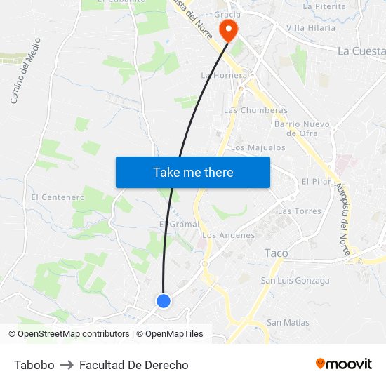 Tabobo to Facultad De Derecho map