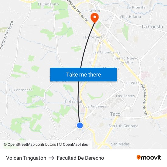 Volcán Tinguatón to Facultad De Derecho map