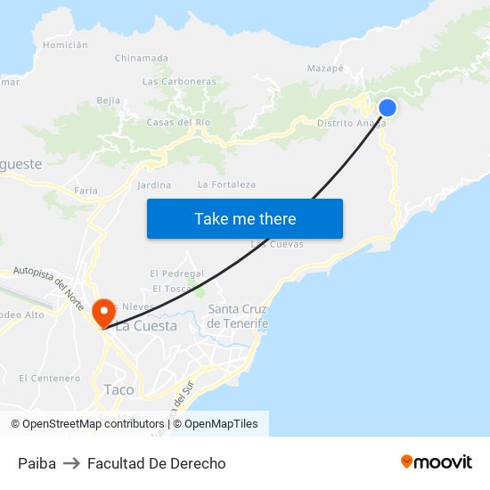 Paiba to Facultad De Derecho map