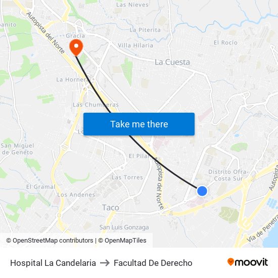 Hospital La Candelaria to Facultad De Derecho map