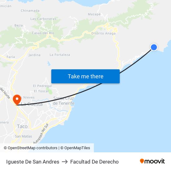 Igueste De San Andres to Facultad De Derecho map