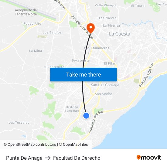 Punta De Anaga to Facultad De Derecho map