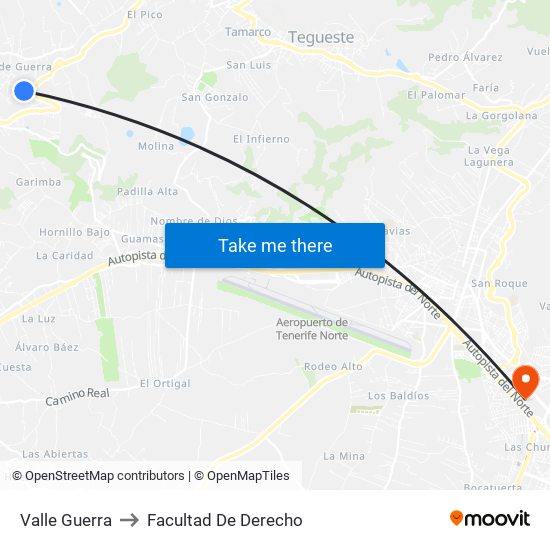 Valle Guerra to Facultad De Derecho map