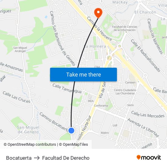 Bocatuerta to Facultad De Derecho map