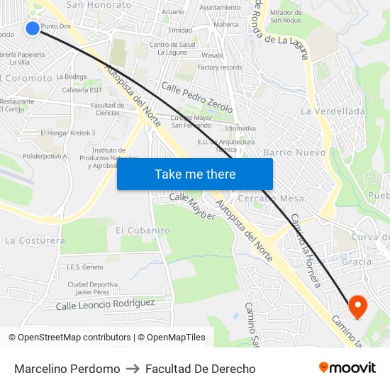 Marcelino Perdomo to Facultad De Derecho map