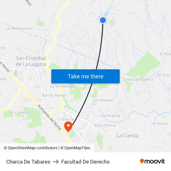 Charca De Tabares to Facultad De Derecho map