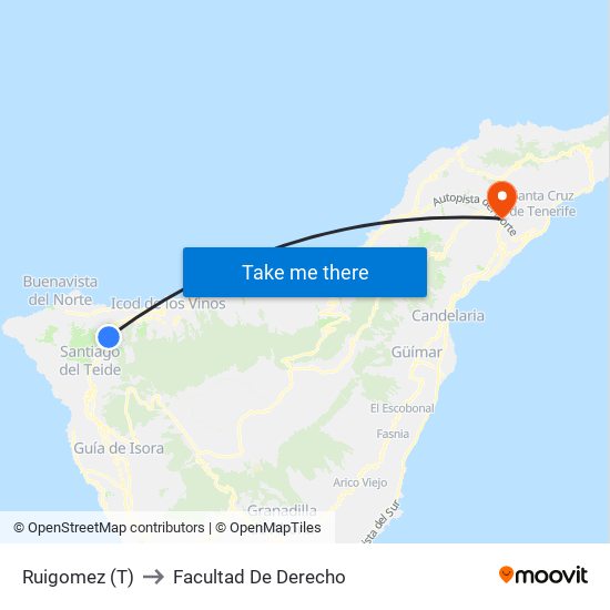 Ruigomez (T) to Facultad De Derecho map