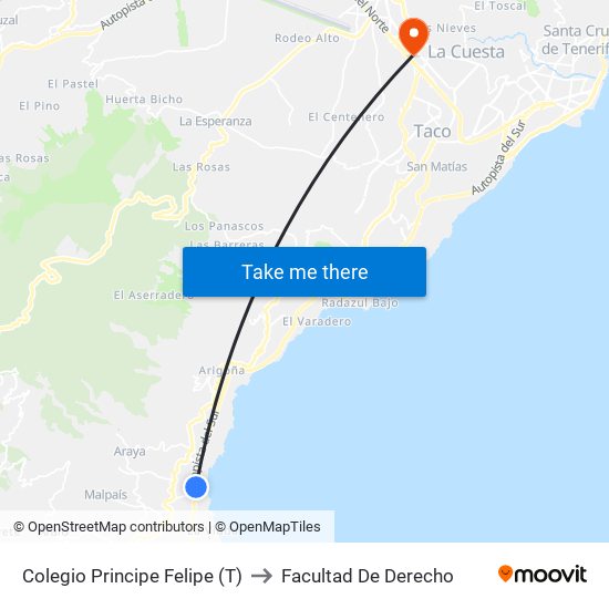 Colegio Principe Felipe (T) to Facultad De Derecho map