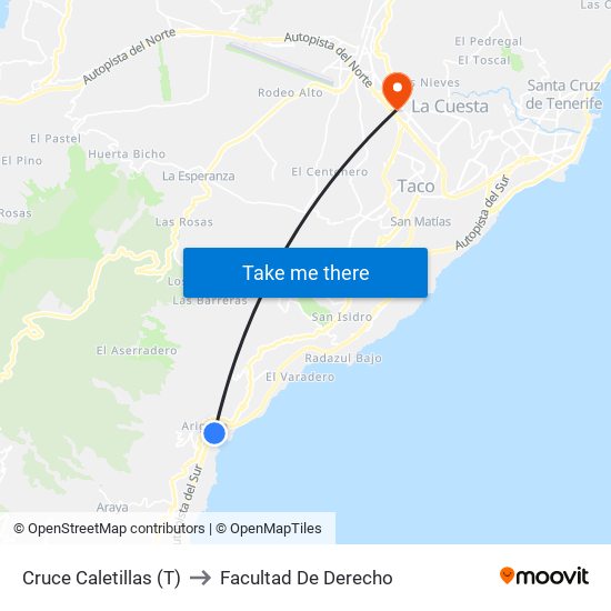 Cruce Caletillas (T) to Facultad De Derecho map