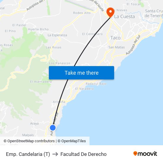 Emp. Candelaria (T) to Facultad De Derecho map