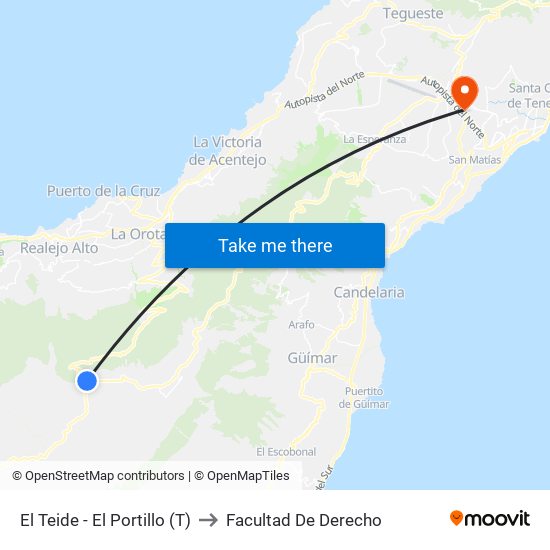 El Teide - El Portillo (T) to Facultad De Derecho map