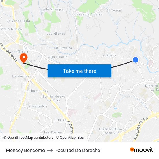 Mencey Bencomo to Facultad De Derecho map