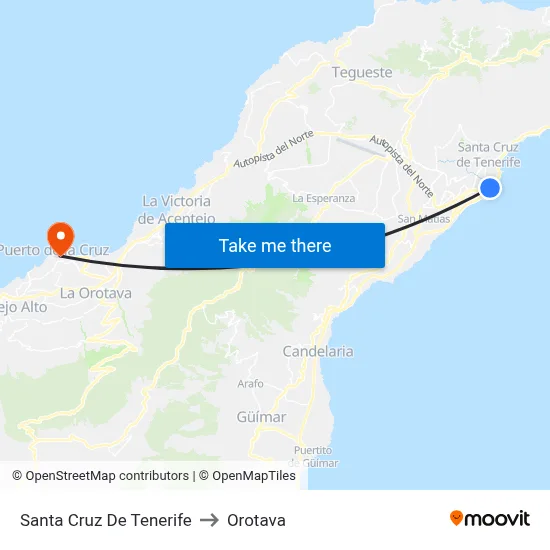 Santa Cruz De Tenerife to Orotava map