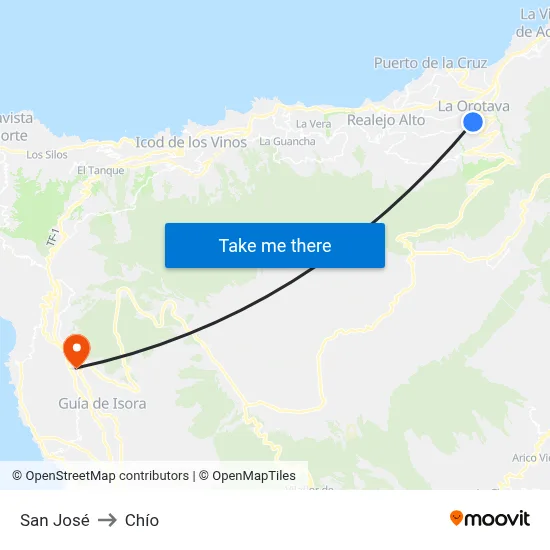San José to Chío map