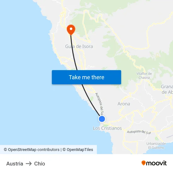 Austria to Chío map