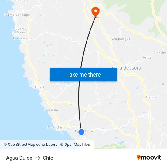 Agua Dulce to Chío map