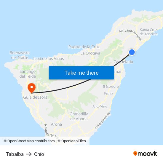 Tabaiba to Chío map