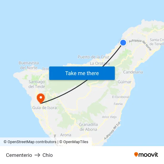 Cementerio to Chío map