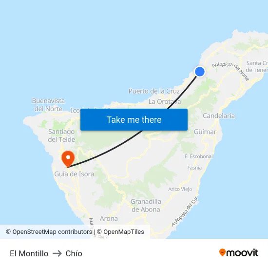 El Montillo to Chío map