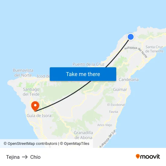 Tejina to Chío map