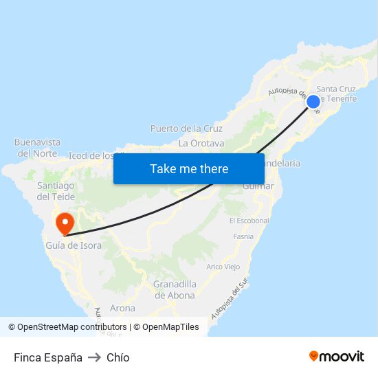 Finca España to Chío map