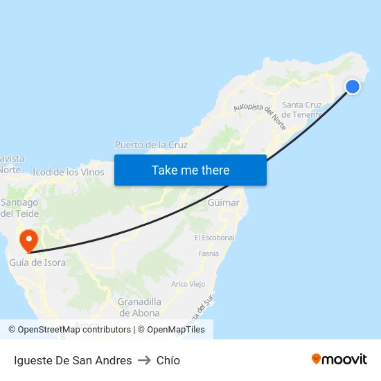 Igueste De San Andres to Chío map