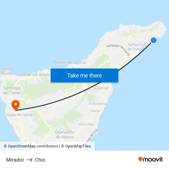 Mirador to Chío map
