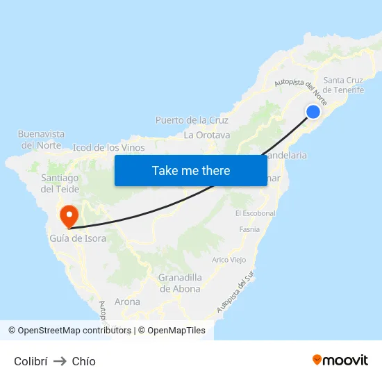 Colibrí to Chío map