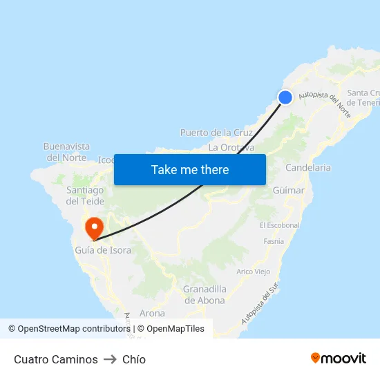 Cuatro Caminos to Chío map