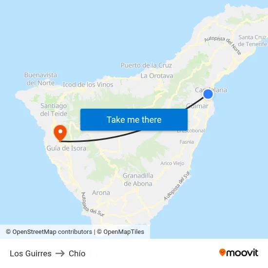 Los Guirres to Chío map
