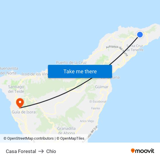 Casa Forestal to Chío map