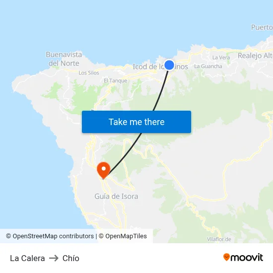 La Calera to Chío map