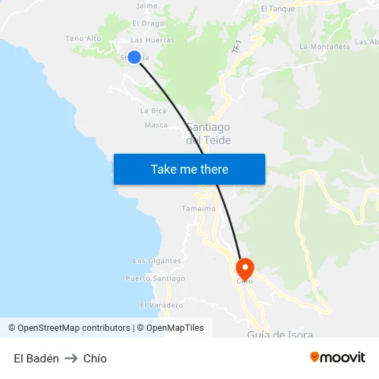 El Badén to Chío map