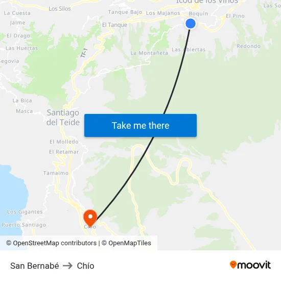 San Bernabé to Chío map