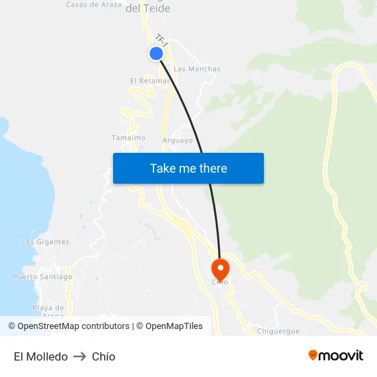 El Molledo to Chío map