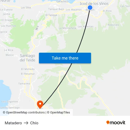 Matadero to Chío map