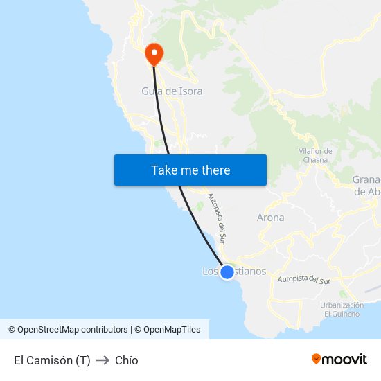 El Camisón (T) to Chío map