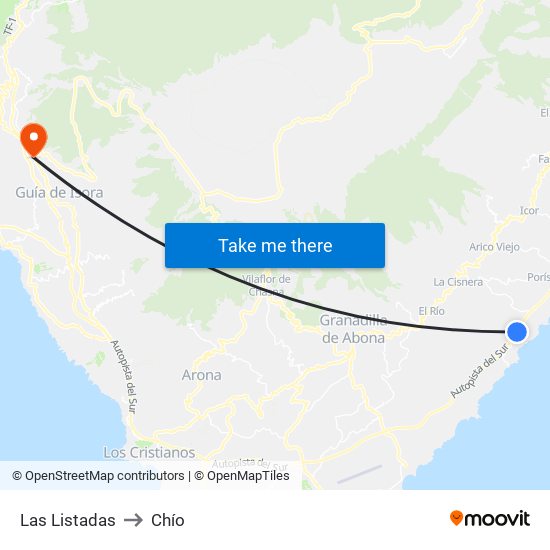 Las Listadas to Chío map