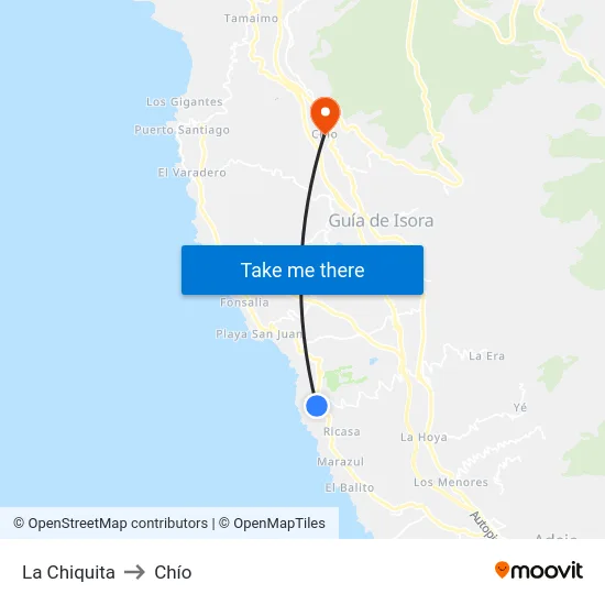 La Chiquita to Chío map