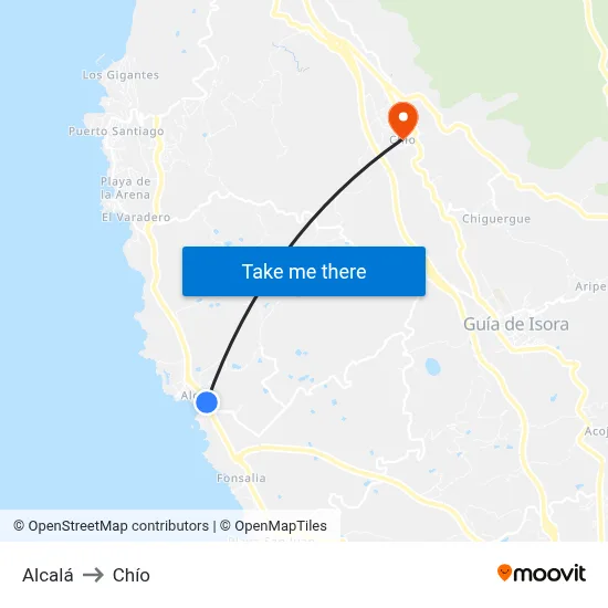 Alcalá to Chío map