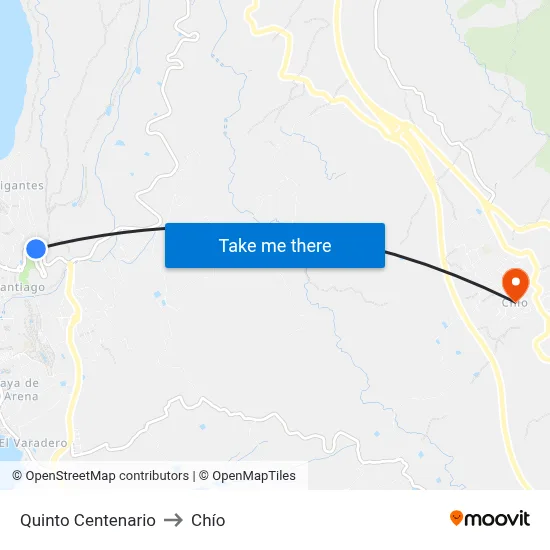 Quinto Centenario to Chío map