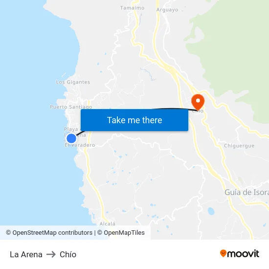 La Arena to Chío map
