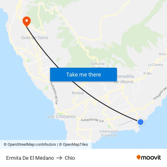 Ermita De El Médano to Chío map