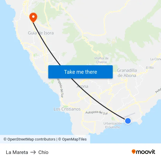 La Mareta to Chío map