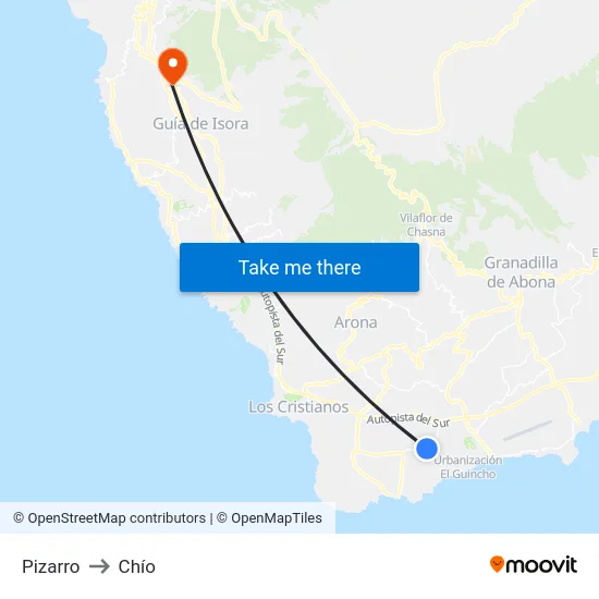 Pizarro to Chío map