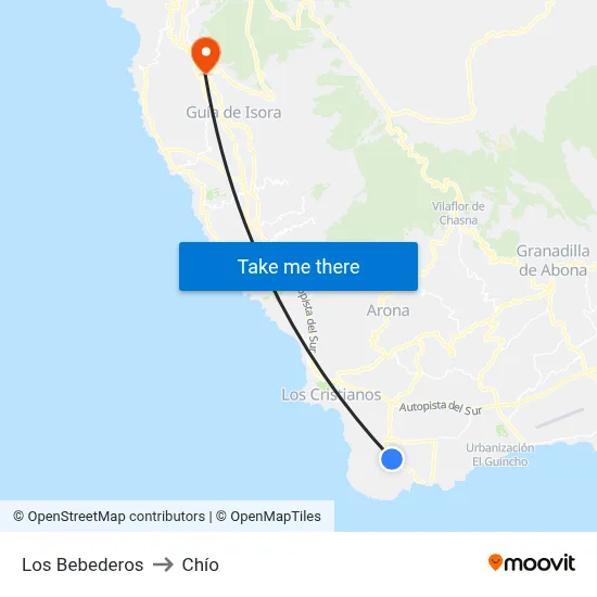 Los Bebederos to Chío map