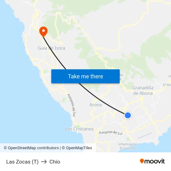 Las Zocas (T) to Chío map