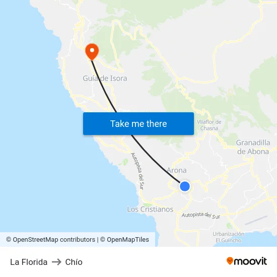 La Florida to Chío map