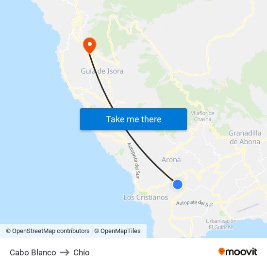 Cabo Blanco to Chío map